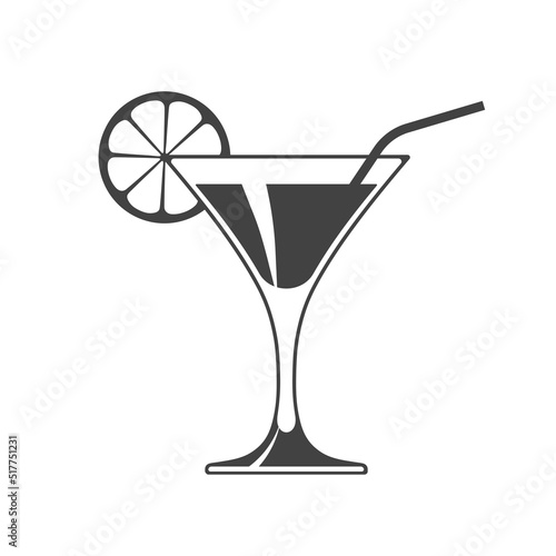 Wallpaper Mural Icon of wine glass with slice of lemon and straw isolated on white background. Torontodigital.ca