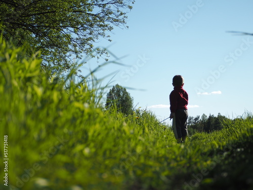 Children summer vacation hike in the forest