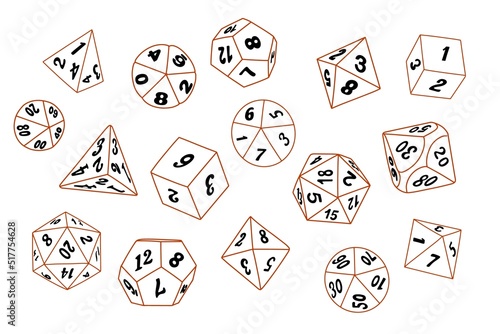 Vector icon set of dice for boardgames in doodle style