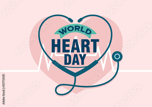 Pink colour background of World Heart day illustration in flat design. Vector eps 10