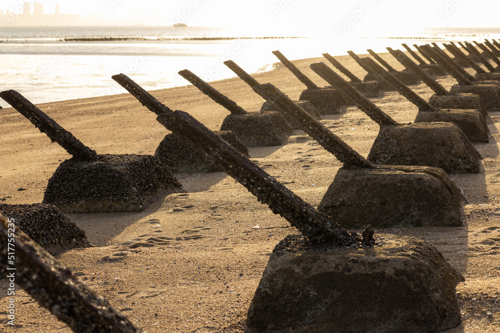 Antilanding spikes on the beach Kinmen of Taiwan Antilanding spikes on the beach Kinmen of Taiwan