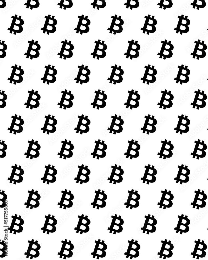 Bitcoin Seamless Pattern. Digital Currency. Fintech Blockchain. Black coin on a white  Background.
