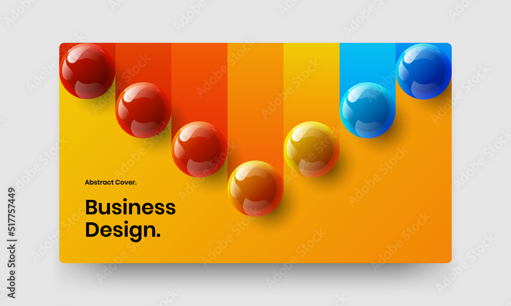 Trendy cover vector design template. Multicolored realistic spheres site screen concept.
