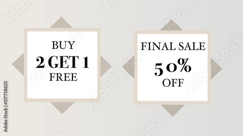 Buy 2 get 1 free, buy 2 get 1 free minimalistic black and white sales banner vector illustration 