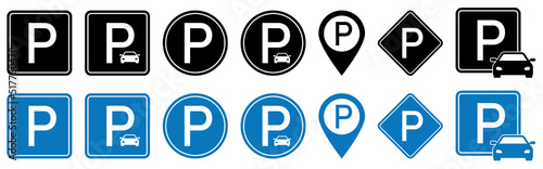 Set of blue and black parking signs. Symbol for website design, logo, app, UI. Vector illustration, EPS10 © WorldArt