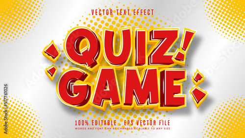 Quiz game 3d editable text effect font style, fun kids style 