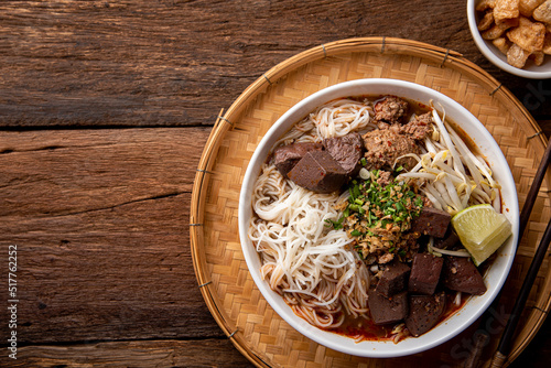 Khanom Jin Nam Ngiao. Rice noodles with spicy pork sauce. northern Thailand traditional Lanna food.