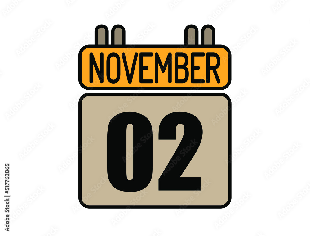 Day 2 November calendar icon. Calendar vector for November days isolated on white background. Day 2 November calendar icon. Calendar vector for November days isolated on white background.