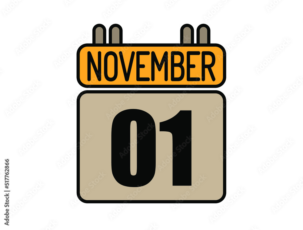 Day 1 November calendar icon. Calendar vector for November days isolated on white background. Day 1 November calendar icon. Calendar vector for November days isolated on white background.