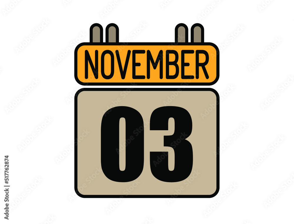 Day 3 November calendar icon. Calendar vector for November days isolated on white background. Day 3 November calendar icon. Calendar vector for November days isolated on white background.