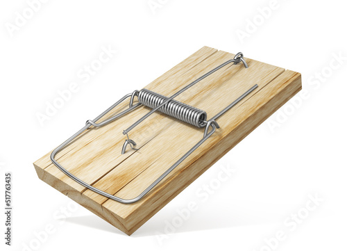 Fotografiet Wooden mousetrap on a white background. 3d illustration
