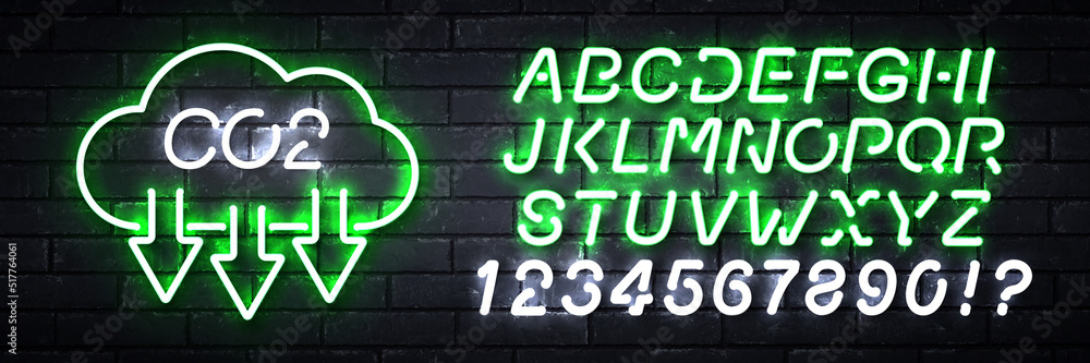 Vector realistic isolated neon sign of CO2 logo with easy to change color alphabet font on the wall background.