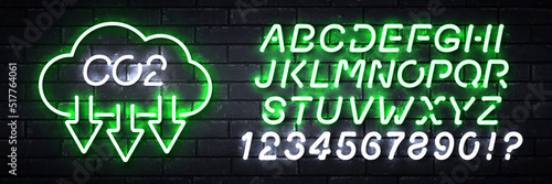 Vector realistic isolated neon sign of CO2 logo with easy to change color alphabet font on the wall background.