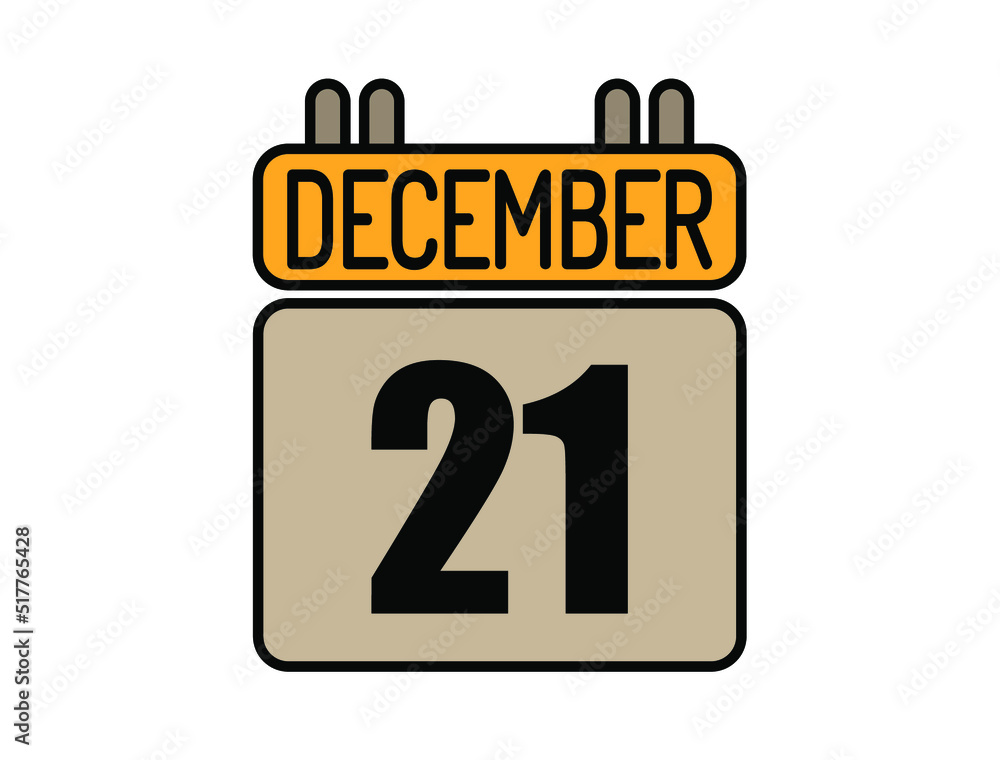 Day 21 December calendar icon. Calendar vector for December days isolated on white background.