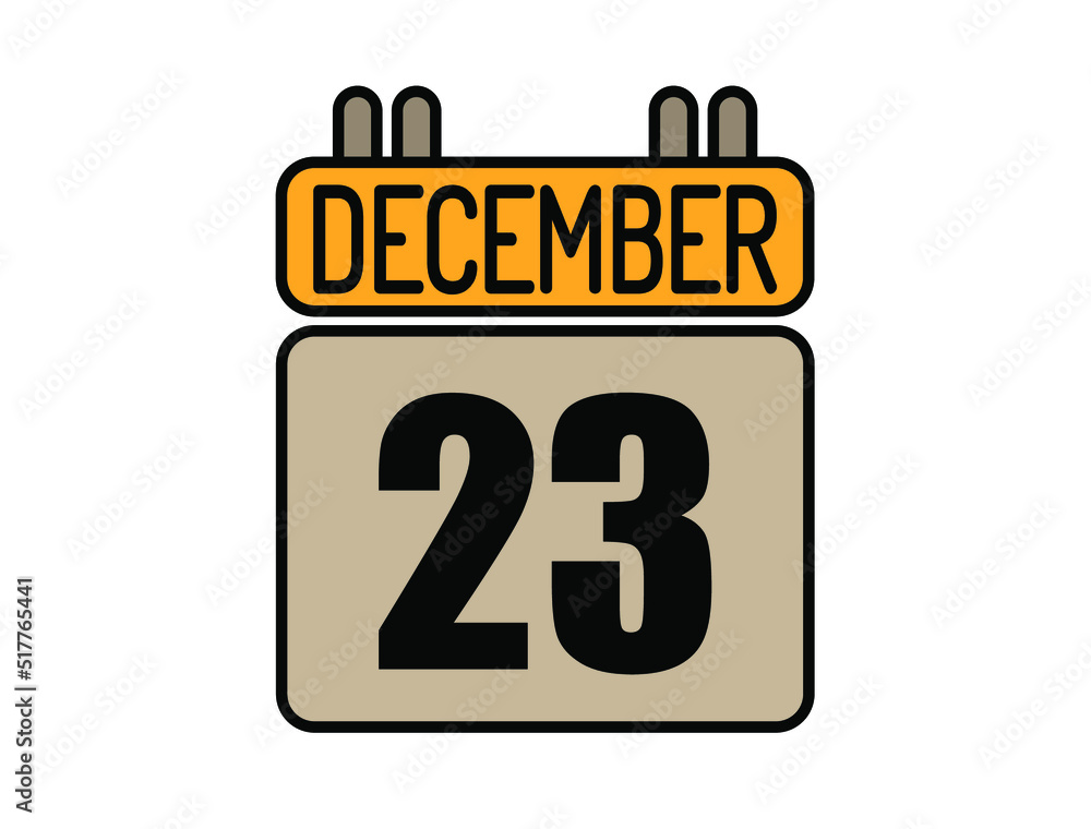 Day 23 December calendar icon. Calendar vector for December days isolated on white background. Day 23 December calendar icon. Calendar vector for December days isolated on white background.
