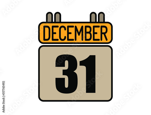 Day 31 December calendar icon. Calendar vector for December days isolated on white background.