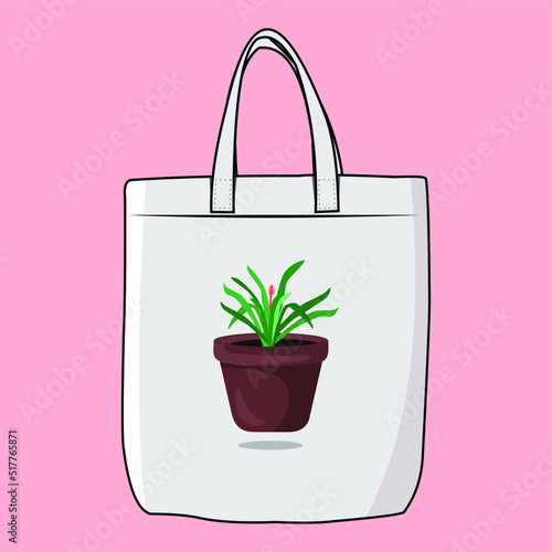 Vector Illustration goodie bag, reusable tote bag for shopping, cotton fabric bag, no plastic lifestyle, zero waste concept, isolated vector icon