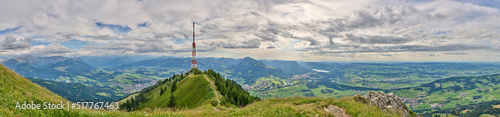 panoramic landscape view from Mount Gruenten  over the summits of the Allgaeu alps and Iller valley near Immenstadt, Bavaria, Germany © Uwe