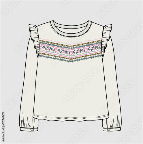 EMBROIDERED LONG SLEEVES KNIT TOP FOR TEEN GIRLS AND KID GIRLS IN EDITABLE VECTOR FILE