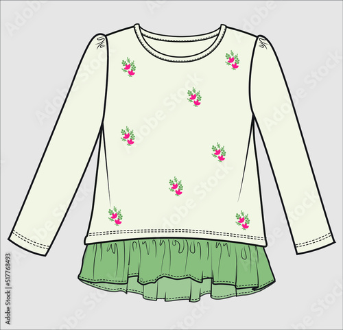 EMBROIDERED LONG SLEEVES KNIT TOP FOR TODDLER GIRLS AND KID GIRLS IN EDITABLE VECTOR FILE