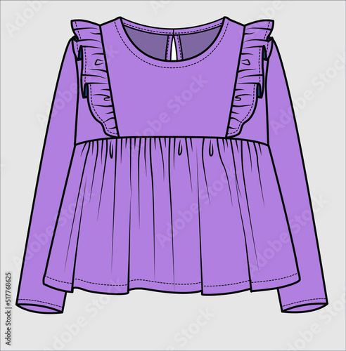 EMPIRE CUT FRILLED LONG SLEEVES BLOUSE FOR KID GIRLS AND TEEN GIRLS IN EDITABLEVECTOR FILE