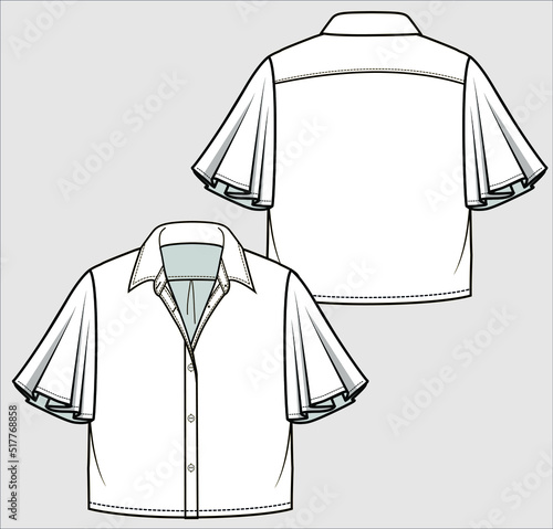FRLLED SLEEVES CROPPED SHIRT FOR WOMEN AND TEEN GIRLS IN EDITABLE VECTOR FILE