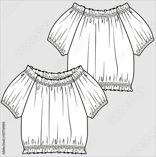 FRONT AND BACK TECHNICAL SKETCH OF WOVEN TOP FOR TEEN GIRLS AND KID GIRLS EDITABLE VECTOR FILE