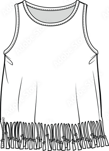 KID GIRLS AND TEEN GIRLS KNIT TOP WITH FRINGES FLAT SKETCHES IN EDITABLE VECTOR FILE
