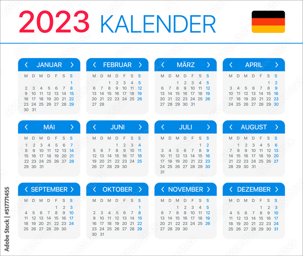 2023 calendar - German version - Template Vector 2023 calendar - German version - Template Vector
