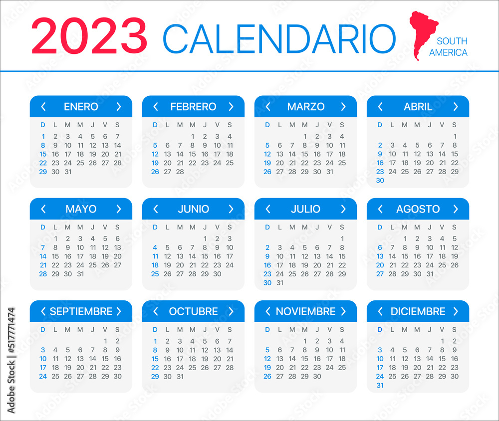 2023 calendar - Spanish Version - Template Vector