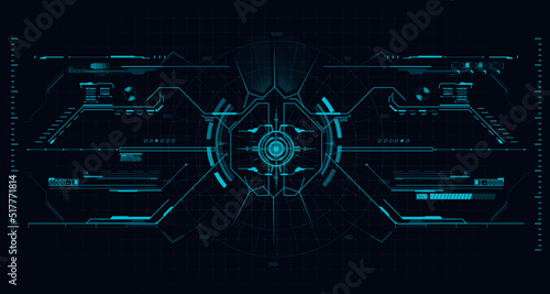 HUD sight control interface, futuristic sci-fi game user interface. Projection or hologram, a template for game or VR headset. Futuristic digital aim panel, modern tech viewfinder, isolated on black. photo