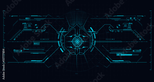 HUD sight control interface, futuristic sci-fi game user interface. Projection or hologram, a template for game or VR headset. Futuristic digital aim panel, modern tech viewfinder, isolated on black.