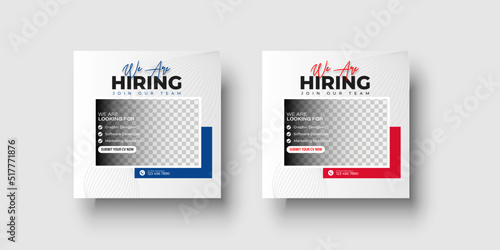 We are hiring job vacancy social media post or square web banner template
