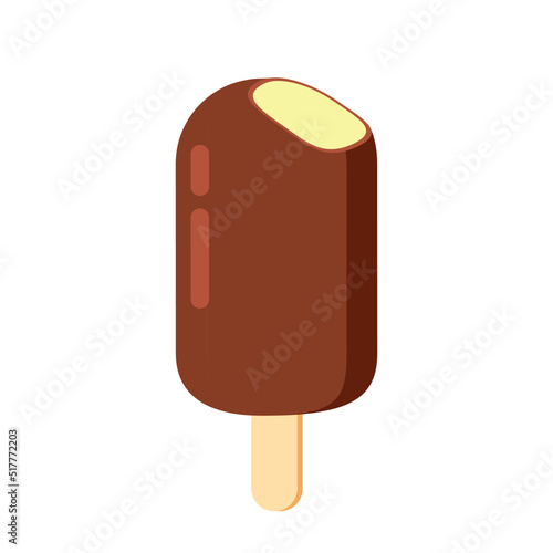 Chocolate popsicle on stick vector. (whole and bitten with filling) Isolated on white background.