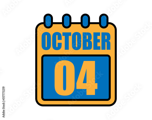 4 October calendar. October calendar icon in blue and orange. Vector Calendar Page Isolated on White Background.