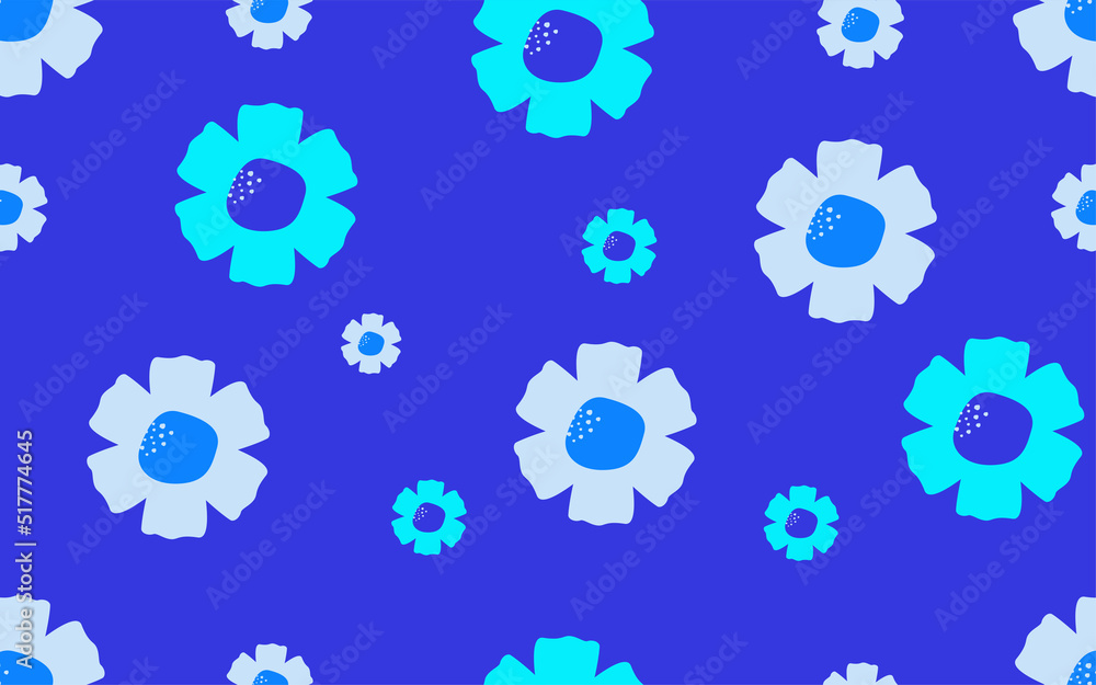 Flowers blue seamless pattern