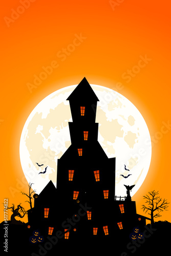 Halloween vector illustration. Halloween holiday vector image. Autumn holiday halloween vector illustration. Spooky abandoned mansion on top of a hill.