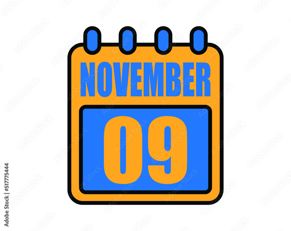 9 November calendar. November calendar icon in blue and orange. Vector Calendar Page Isolated on White Background. 9 November calendar. November calendar icon in blue and orange. Vector Calendar Page Isolated on White Background.