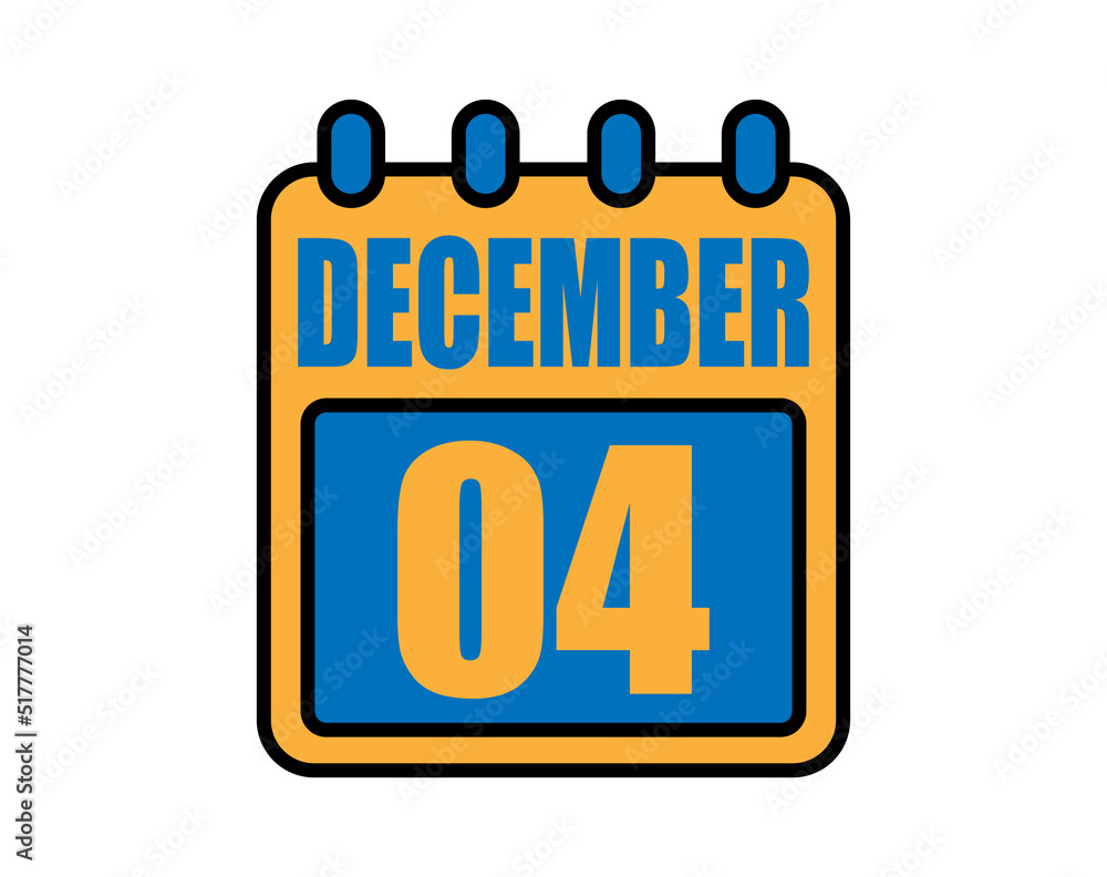 4 December calendar. December calendar icon in blue and orange. Vector Calendar Page Isolated on White Background. 4 December calendar. December calendar icon in blue and orange. Vector Calendar Page Isolated on White Background.