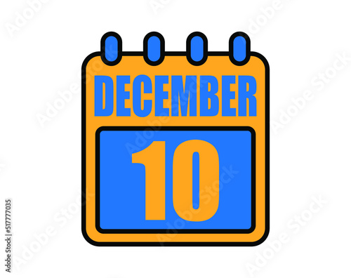 10 December calendar. December calendar icon in blue and orange. Vector Calendar Page Isolated on White Background.