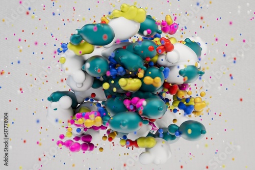 abstract background. an abstract mass consisting of multi-colored liquid drops scattered over a white background. 3d render. 3d illustration