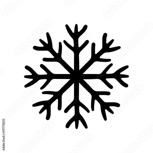 Snowflake icon. Black contour line sketch drawing. Vector simple flat graphic hand drawn illustration. Isolated object on a white background. Isolate.