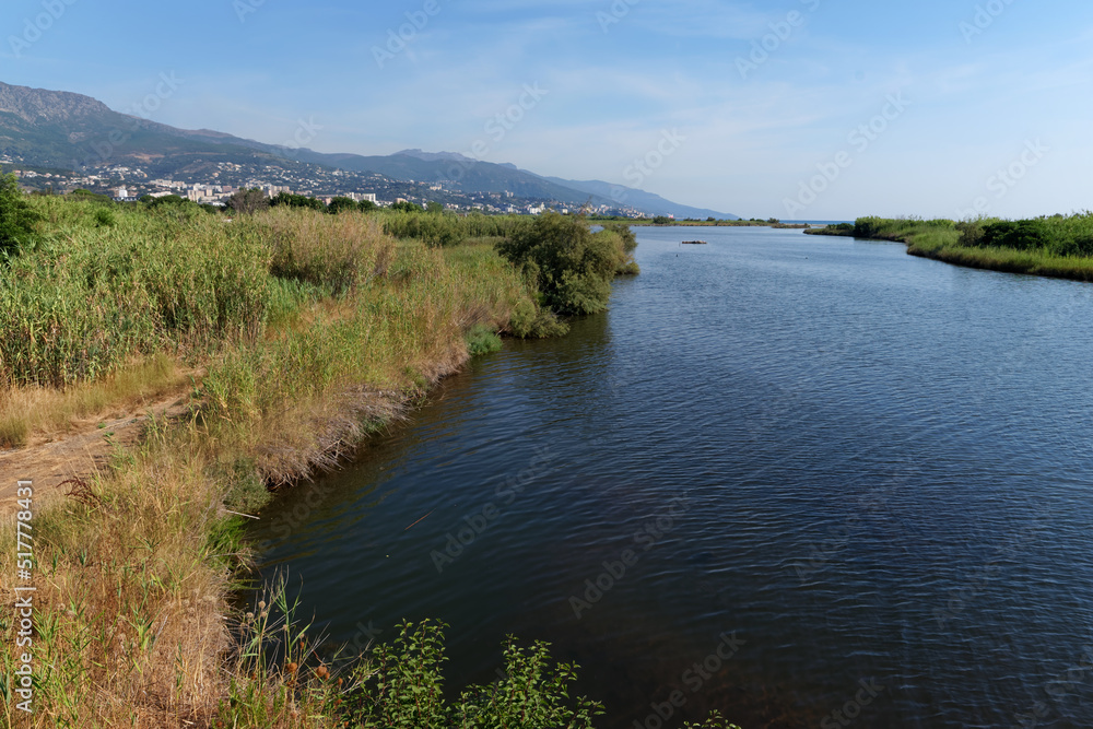 Biguglia lagoon in eastern coast of Corsica island