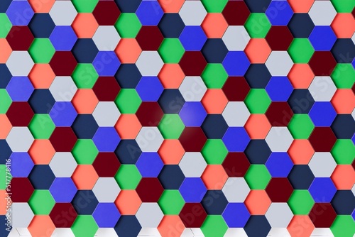 abstract background. mosaic ornament consisting of patterns of multi-colored hexagons. 3d render. 3d illustration