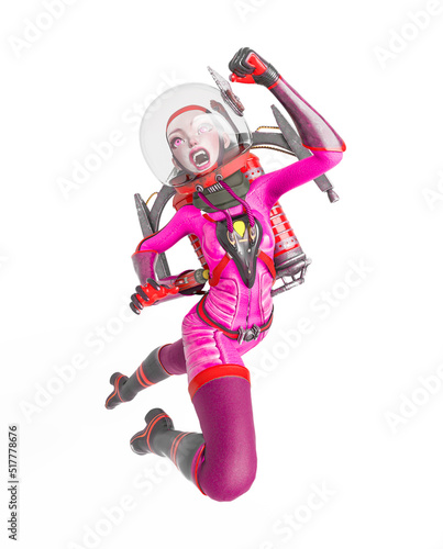 vintage astronaut girl is flying up