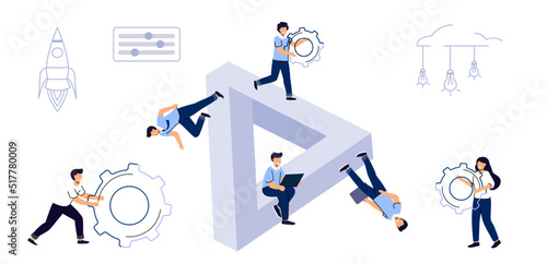 Business team solution Tiny people links of mechanism concept vector illustration Effective teamwork abstract metaphors Agile development decisions methodology business concept Strategy analysis