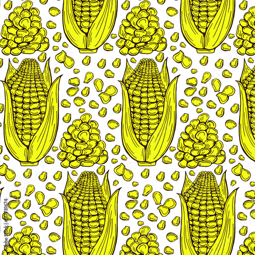 Corn graphic yellow color seamless pattern sketch illustration vector