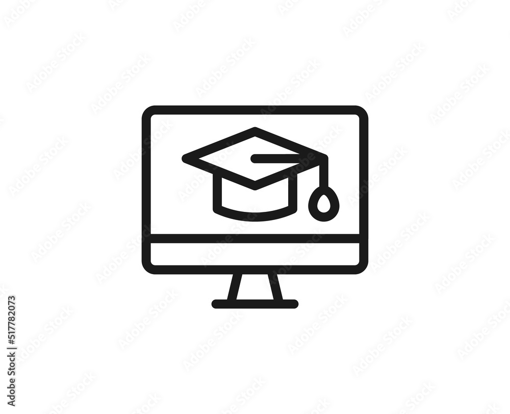 Online edication icon concept. Modern outline high quality illustration for banners, flyers and web sites. Editable stroke in trendy flat style. Line icon of learning