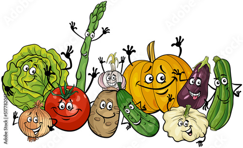 funny cartoon vegetables comic characters group