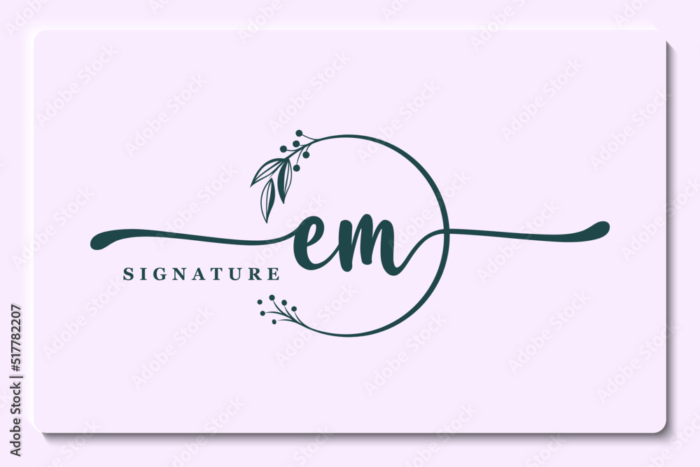signature logo design em initial isolated leaf and flower signature logo design em initial isolated leaf and flower